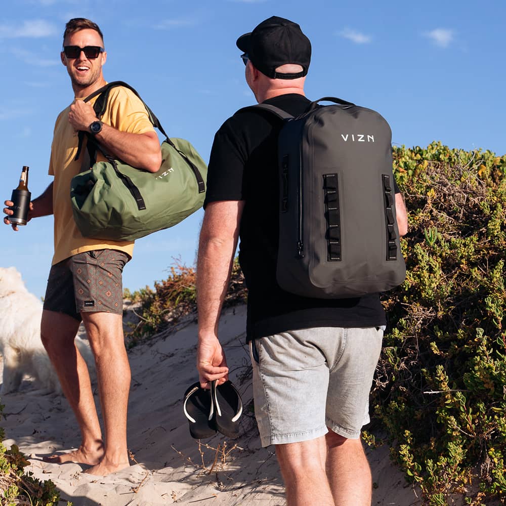 Ruckpack waterproof backpack with exterior zipper pocket and adjustable straps