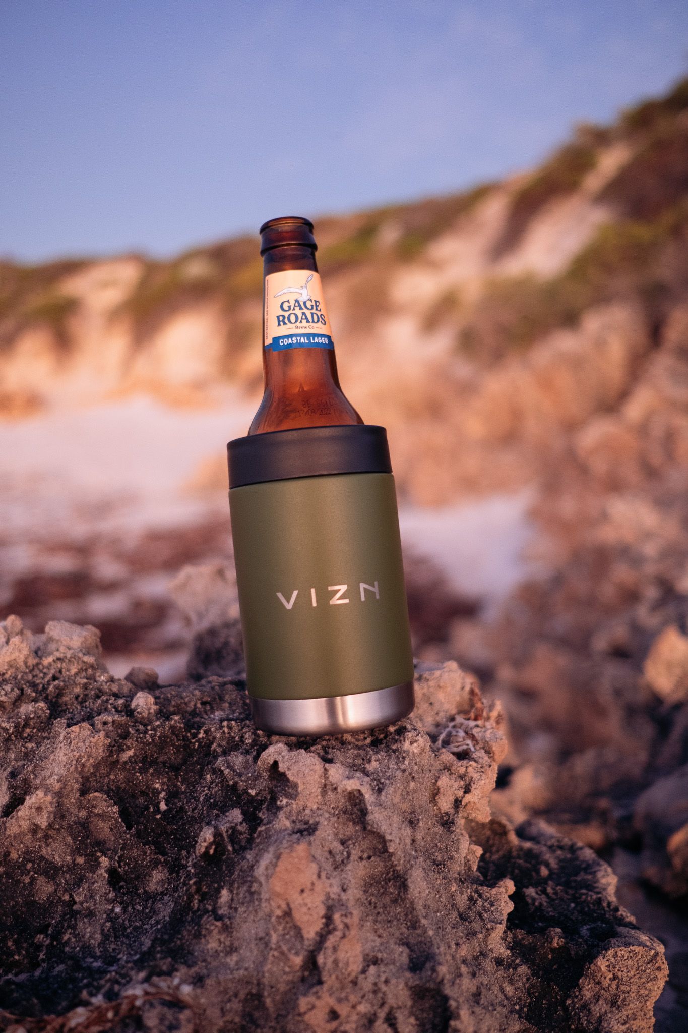Stubby Buddy keeping a Gage Roads beer cold at the beach