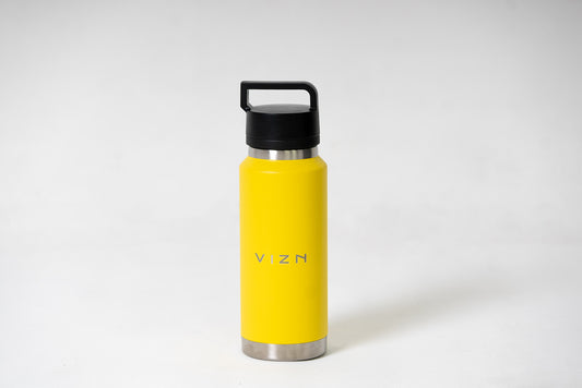 36oz stainless steel water bottle with straw lid in yellow